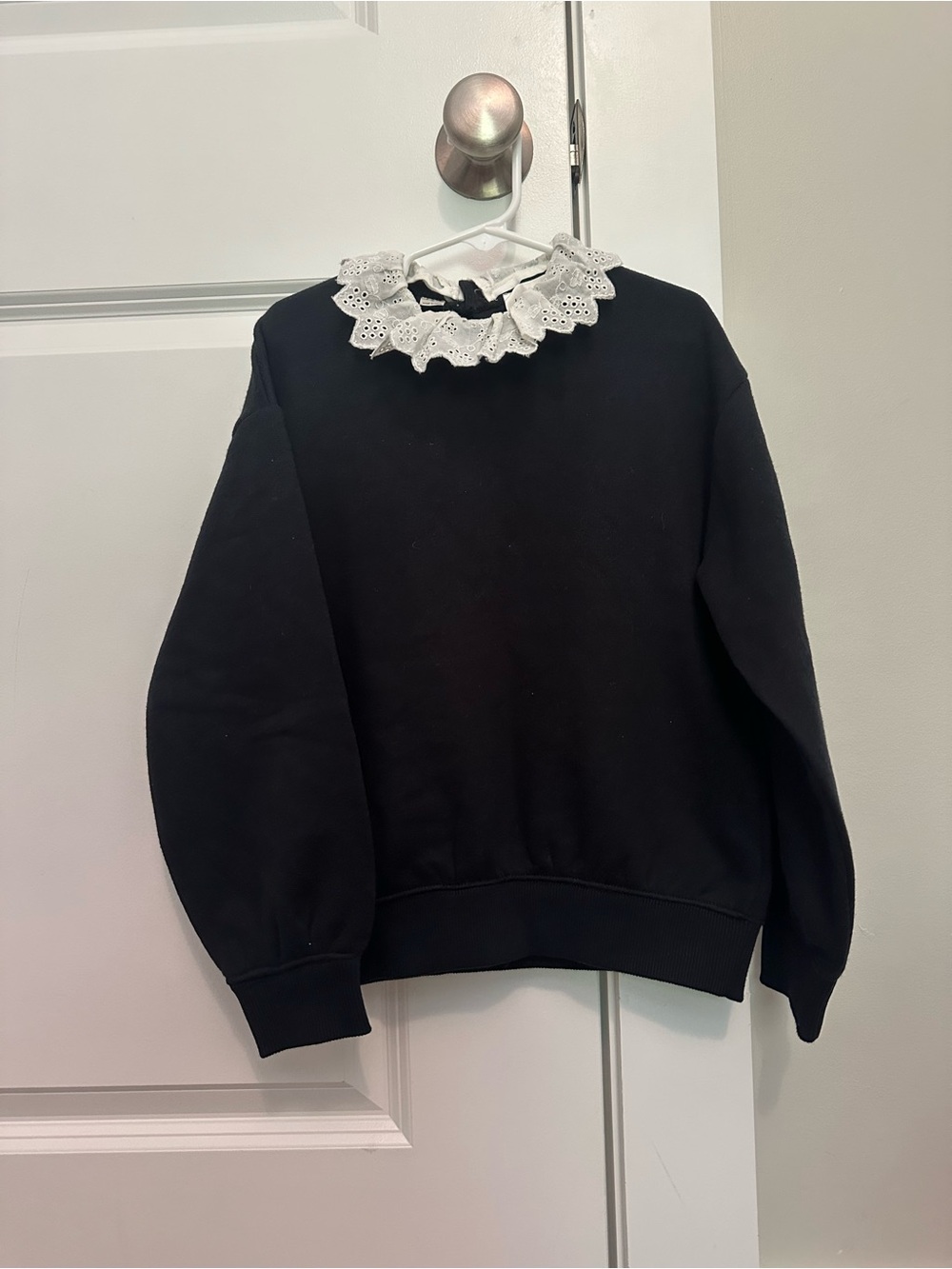 Les Coyotes de Paris Black Top with White Eyelet Ruffle Collar